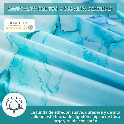 Vista 3 de MILDLY Juego de funda nórdica floral de mármol azul y verde acuarela 3