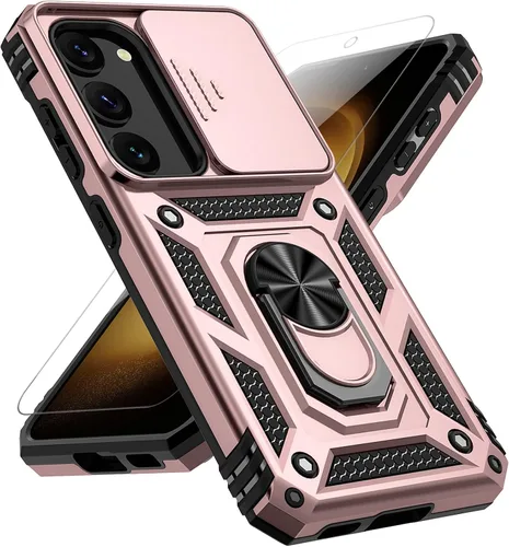 Vista 15 de Funda para Samsung Galaxy S23, con cubierta deslizante para cámara, protector de pantalla HD, soporte de anillo giratorio de 360°, protección