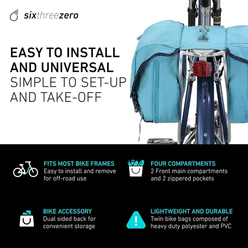 Vista 6 de sixthreezero Bolsa de bicicleta de doble cara para bastidor trasero, bolsas de almacenamiento de alforjas dobles universales impermeables