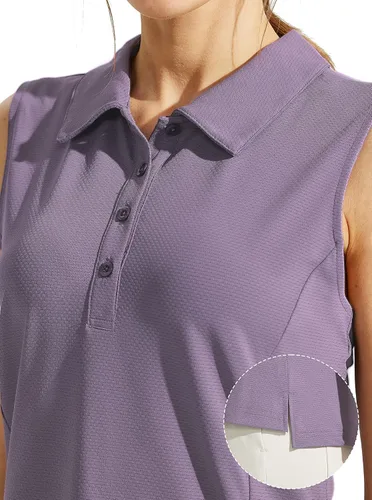 Vista 4 de Looleafy Camiseta de golf sin mangas para mujer, de secado rápido, camiseta polo de golf para mujer con cuello