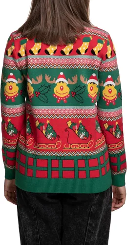 Vista 5 de Fancyqube - Suéter de Navidad para mujer, diseño de renos feos, copos de nieve, cuello redondo, punto de Navidad