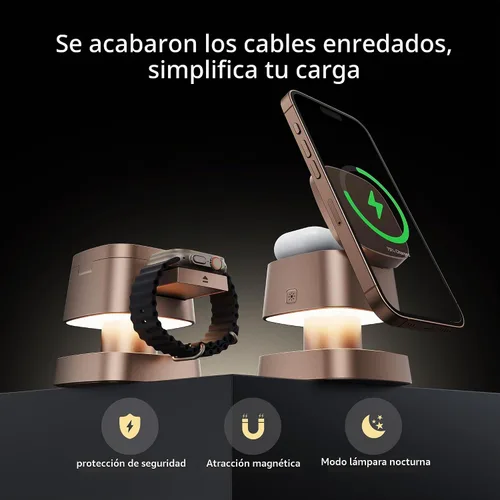 Vista 8 de Estación de carga inalámbrica magnética 4 en 1, carga rápida de 15 W con luz nocturna para soporte de cargador MagSafe, cargador inalámbrico 3 en 1