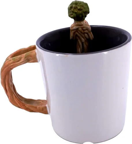 Vista 4 de Disney Parks Exclusive - Taza de café de cerámica con cuchara - I Am Groot, blanco, marrón, verde