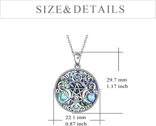 Vista 5 de YFN Collar de diosa de triple luna plata de ley pentagrama pentagrama ópalo pagano wiccano magia amuleto de árbol de la vida joyería para mujeres