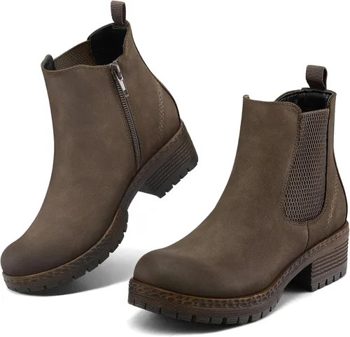 Vista 3 de mysoft Chelsea - Botines para mujer, con cremallera lateral, tacón bajo, con suela de lengüeta, botas cortas