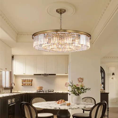 Vista 3 de Candelabro grande de cristal moderno de lujo, lámpara de techo colgante de oro antiguo para comedor, sala de estar, 12 luces, 3 niveles