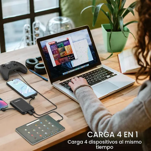 Vista 4 de Cargador portátil delgado de 5000 mAh – Mini banco de energía compacto pequeño cable integrado lindo teléfono celular celular batería externa 5V