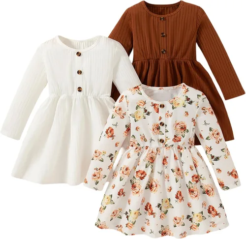 Vista 22 de Vestidos para niñas Vestidos para niñas pequeñas Paquete de 3 Vestido casual de fiesta con estampado patinador acampanado tipo A Vestido de verano