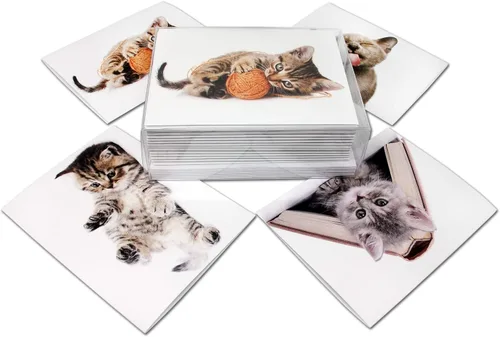 Vista 2 de Tarjetas divertidas de gatito, paquete de 12 tarjetas divertidas de notas de gato con sobres, 4 divertidos diseños de fotos, interior en blanco