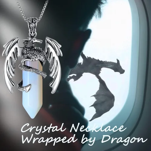 Vista 4 de MAIBAOTA Collar de dragón para hombres y mujeres, collar de cristal, collares geniales para hombre, joyería de dragón, collar de piedras preciosas