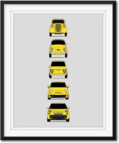 Vista 11 de Custom Car Posters Póster hecho a mano compatible con Fiat 500 generaciones e impresión de Fiat 500 (Topolino, 500 Nuova, 126, 500 L), multicolor