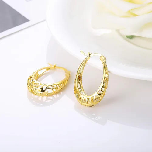 Vista 6 de Milacolato 925 Sterling Silver Hoop Earrings for Women 18K White Gold Plated Textured Filigree Oval Hoop Earrings Lightweight & Hypoallergenic