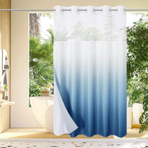 Vista 12 de Gibelle: cortina de ducha pequeña para baño de 36x74, cortina de ducha de punto gofre con juego de forro de tela a presión, no necesita ganchos