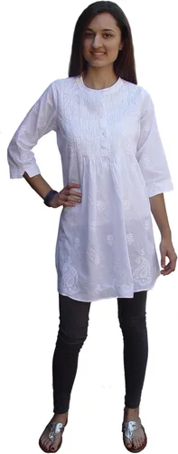 Vista 6 de Ayurvastram - Blusa estilo túnica bordada a mano de algodón puro parte superior Kurti