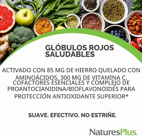 Vista 2 de NaturesPlus Hema-Plex Iron - 10 tabletas de liberación lenta - 85 mg de hierro quelado - Salud total de la sangre - con vitamina C y bioflavonoides