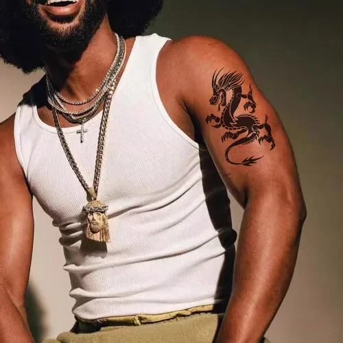 Vista 4 de 6 hojas de tatuajes temporales de tatuajes de garra de dragón volador negro, tótem y brazo, tatuajes falsos que se ven reales y duran mucho tiempo