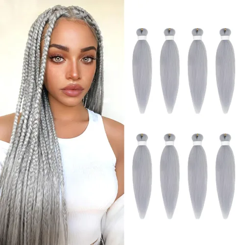 Vista 58 de 8 paquetes de extensiones preestiradas - 16 pulgadas de cabello trenzado premium, 55G/paquete, sin picazón, fijación en agua caliente, textura Perm