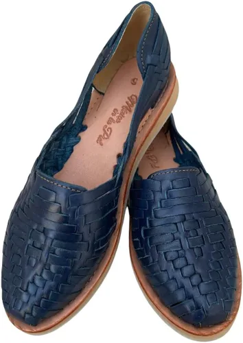 Vista 5 de Mexico en la Piel Sandalias Huarache de cuero. Zapatos planos cómodos para mujer.