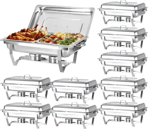 Vista 10 de Juego de 2 platos para bufé, de acero inoxidable, rectangular, tamaño matrimonial, 8 cuartos de galón y calentador de buffet para catering, juego