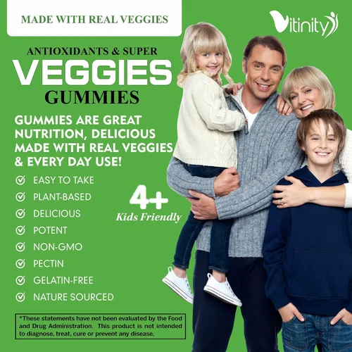 Vista 8 de VITINITY Super Greens - Gomitas multivitamínicas Hechas con 30 superalimentos reales, verduras, hierbas, frutas para adultos y niños para aumentar