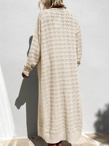 Vista 4 de ZoeAce Cárdigan largo de ganchillo para mujer, suéter de punto con frente abierto, manga larga, ligero, cárdigan casual para invierno