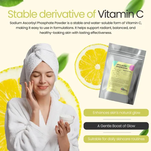 Vista 3 de Polvo SAP de fosfato de ascorbilo de sodio – Derivado estable de vitamina C, antioxidante para el cuidado de la piel DIY (1 onza/0.99 oz)