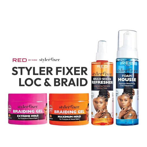 Vista 6 de Red by Kiss Gel para Trenzas de Fijación Extrema Styler Fixer para Trenzas de Caja y Cornrows, Hidratante, Acondicionador, Control de Encrespamiento