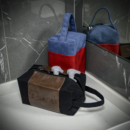 Vista 6 de Neceser personalizado para hombres, kit de afeitado de cuero de lona para padrinos de boda, nombre grabado/inicial, bolsa de viaje hecha a mano