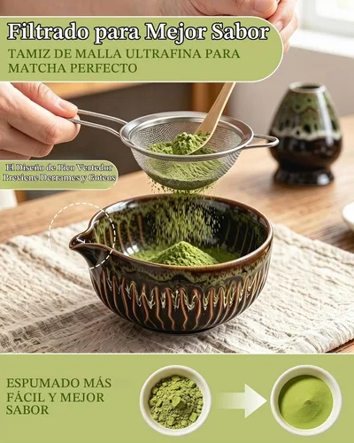 Vista 4 de Matcha Whisk Set, Ceramic Tea Kit Includes Bowl Green