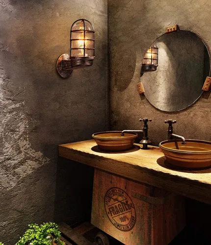 Vista 7 de Aplique de pared reversible de hierro forjado de metal vintage industrial estilo náutico con protector de alambre rústico antiguo pared lámpara