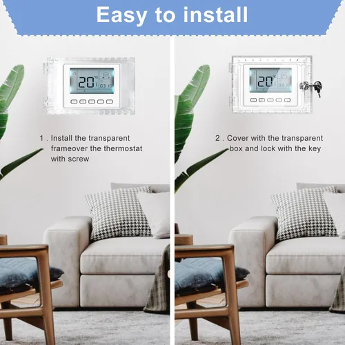 Vista 6 de Caja de bloqueo de termostato universal con llave, protector de termostato grande transparente para pared, cubierta de termostato con cerradura