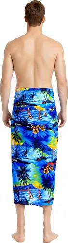 Vista 2 de LA LEELA Pareo de baño hawaiano pareo para hombre Azul