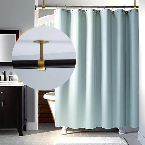 Vista 7 de Coshar Soporte de barra de cortina de ducha de acero inoxidable resistente de 1 pulgada (0.984 in) de diámetro. Soporte montado en techo y pared