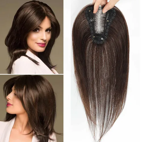 Vista 25 de Aimeolyn Toppers de cabello para mujer, cabello humano real, sin flequillo, extensiones de cabello superior para adelgazar, base de encaje Haisr