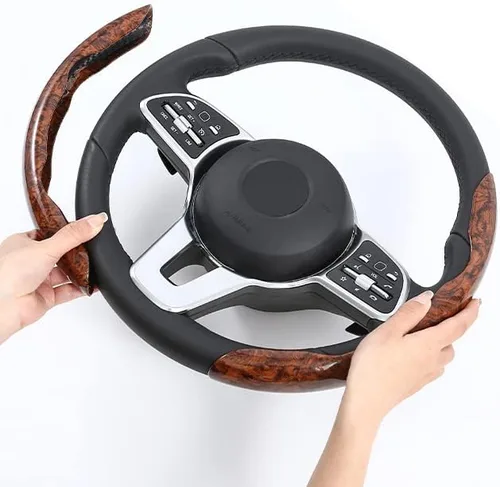 Vista 3 de Funda para volante de automóvil segmentado de grano de madera con forro antideslizante, ajuste universal para la mayoría de accesorios interiores