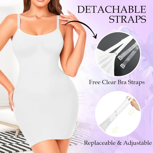 Vista 3 de Vestido de mujer para debajo de los vestidos, moldeador de abdomen, moldeador de cuerpo completo, sin costuras, tirantes delgados