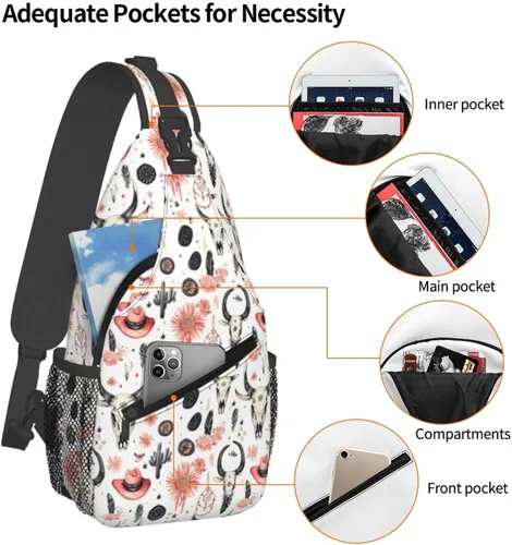 Vista 4 de Small Crossbody Bags for Women Men - Vintage Cowboy Skull Print Adjustable Shoulder Bag Fanny Packs Belt Sling Bag Crossbody Purses Backpack for