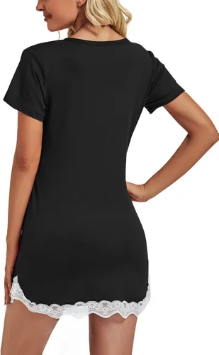 Vista 2 de Vrtige Camisón de manga corta para mujer, camisón de encaje con cuello en V