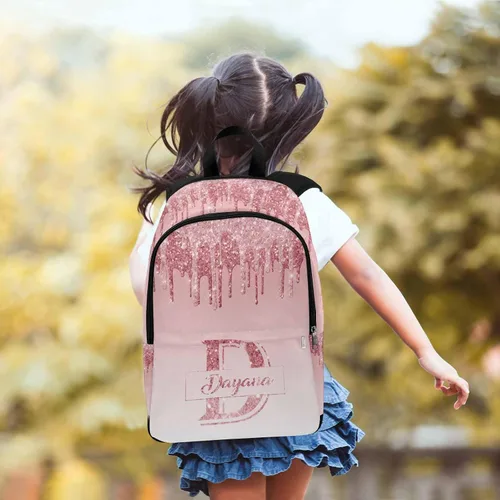 Vista 3 de Mochila personalizada para niños, texto dorado brillante, color azul oscuro, mochila con nombre personalizado para niños y niñas, Color 12, Mochilas