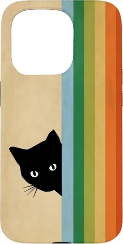 Vista 14 de Black Kitty Cat - Retro Vintage Rainbow Phone Case for iPhone 17