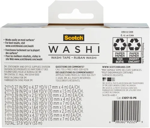 Vista 6 de Scotch Cinta washi, diseño tropical, 5 rollos, ideal para diario de viñetas, álbumes de recortes y decoración de bricolaje (C1017-5-P2)