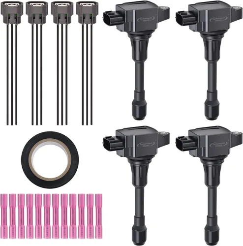 Vista 18 de Juego de 4 bobinas de encendido y arnés de cableado con conector pigtail compatible con Accord Odyssey Acura Saturn 3.0L 3.2L 3.5L V6 C1221 UF242