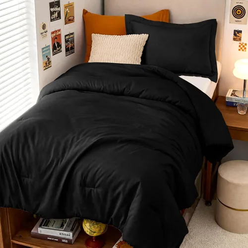 Vista 59 de MUXHOMO Juego de edredón beige tamaño individual/individual XL, ropa de cama alternativa ultrasuave para todas las estaciones. El juego de cama