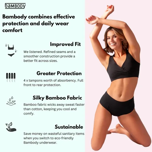 Vista 4 de Bambody Ropa interior para mujer Bragas absorbentes de bambú para maternidad y posparto con tela sedosa suave y transpirable para flujo pesado