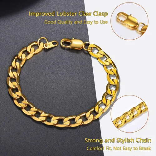 Vista 5 de PROSTEEL Pulsera de eslabones cubanos para hombre, negrooro de 18 quilates, acero inoxidable 316L, joyería de hip hop, ancho 0.236 in0.354 in0.512