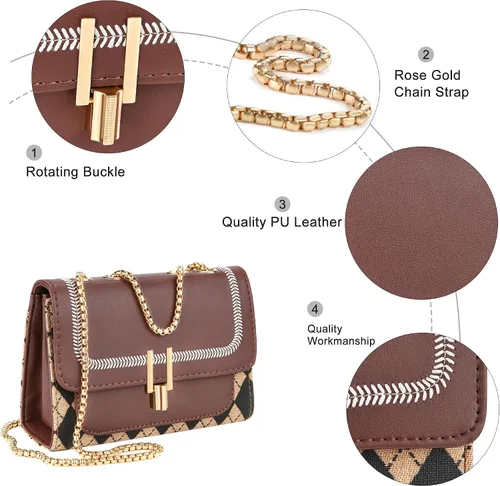 Vista 4 de UTOTEBAG Bolsos cruzados para mujer, bolso pequeño de piel sintética, bolso de hombro de moda, bolso de noche con correa de cadena