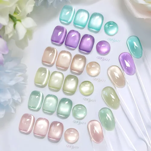 Vista 30 de Born Pretty Esmalte de uñas de gel magnético de ojos de gato verde, 6 colores brillantes con purpurina de cristal holográfico, salvia, oliva