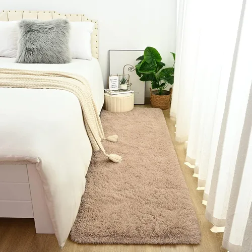 Vista 9 de DweIke Alfombras de pasillo beige esponjosas para dormitorio, 2 x 6 pies, alfombra larga de felpa suave para niñas y niños, antideslizante y lavable