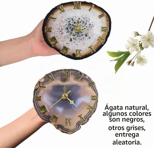 Vista 2 de JIC Gem Reloj de rebanada de ágata natural negro/gris con base, reloj de ágata, reloj decorativo Negro\gris romano