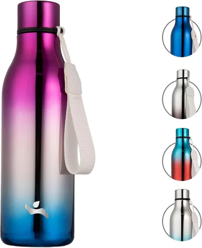 Vista 32 de Konokyo Botella de agua aislada con correa, botella de agua de acero inoxidable de 18 onzas de doble pared con aislamiento al vacío, frasco de Verde